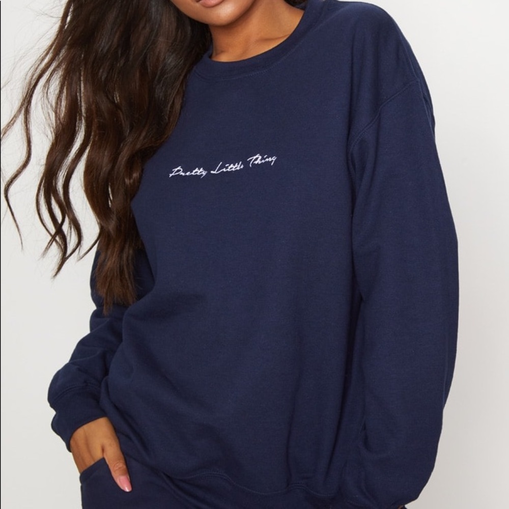 PRETTYLITTLETHING Navy Embroidered Jogger & Sweater